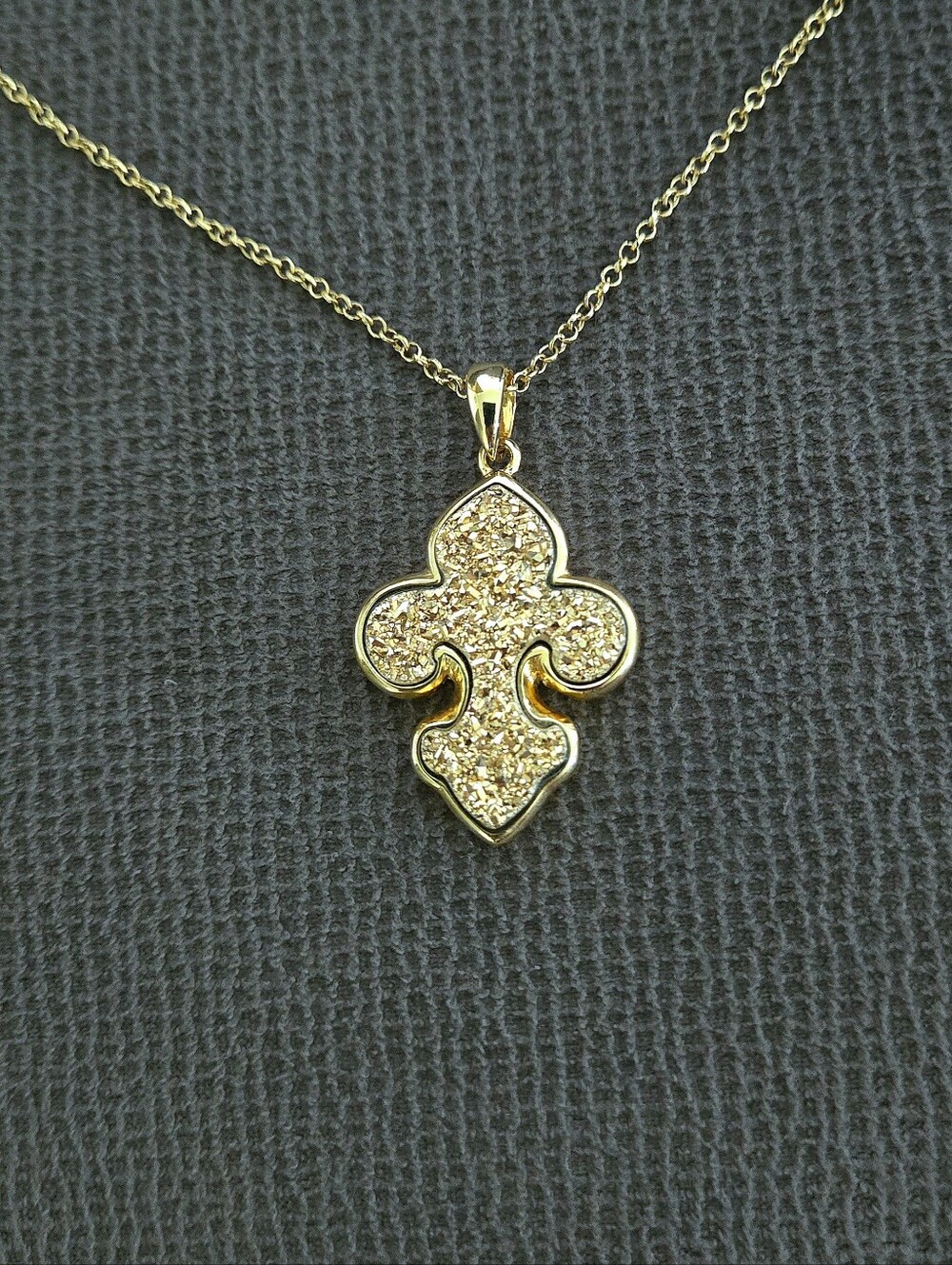 Marcia Moran Long Necklace with Druzy Fleur De Lis⚜️ Pendant - Picture 2 of 16